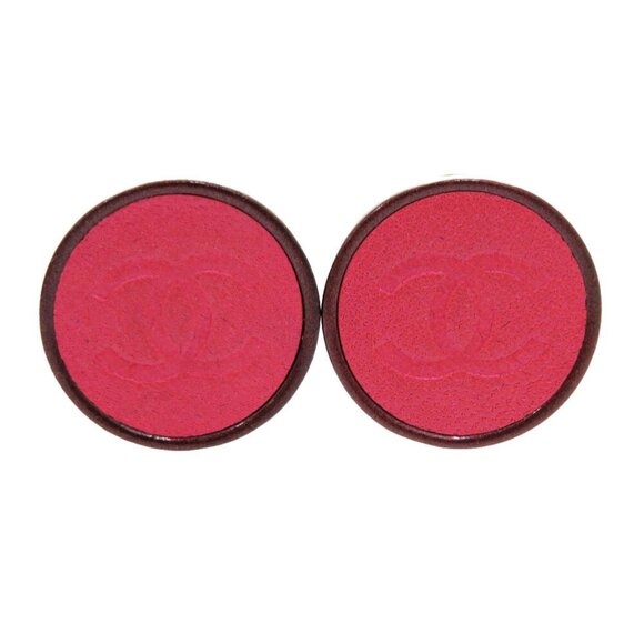 CHANEL Authentic Pink Leather Logo Earrings